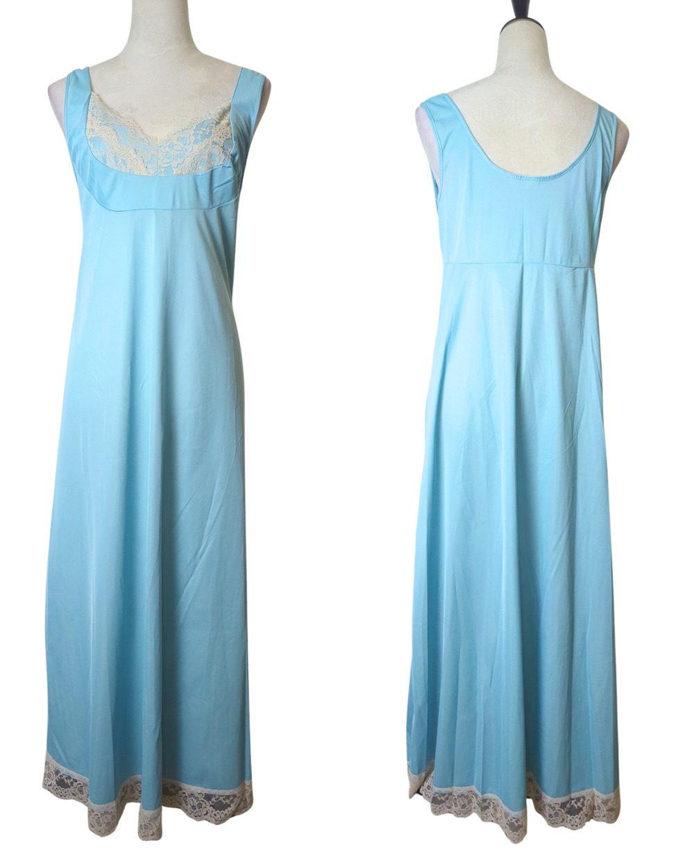 60s 70s Sky Blue Lace Maxi Dress Fairycore Romantic Coquette Cottage Gown